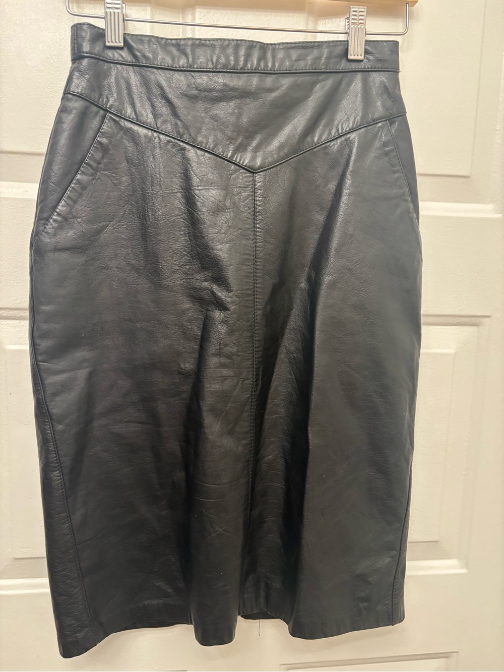 Outerbound Structured Black Leather Midi Skirt